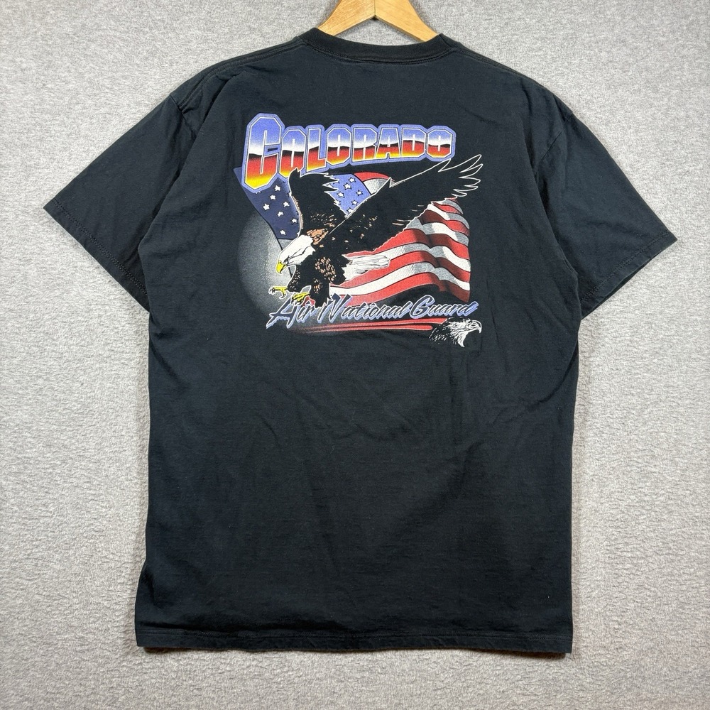 Vintage 90s Colorado Air National Guard Eagle T Shirt Mens XL Black USA Made